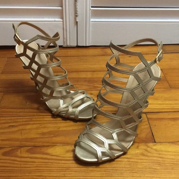 Charlotte Russe Shoes - Charlotte Russe Gold Strappy Heels Worn Twice